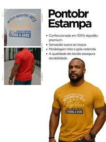 Camiseta Camisa Masculina Pontobr Fighters Manga Casual Basica Curta Estampada Malha 100% Algodão