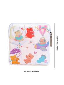 1pc Colorful Bear Cute Girl Sanitary Pad Storage Bag, Cartoon Pattern Mini Coin Purse Cosmetic Bag