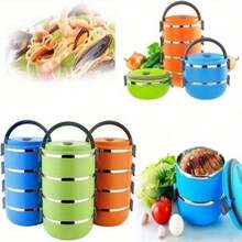 1/2/3/4 Layer Portable Stainless Steel Thermal Insulated Lunch Box Food Container Round Color Random - Random - View 2