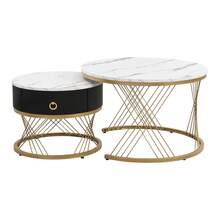 Elegant Folding Coffee Table: Decorative Look, Gold Decoration, Side Table With Drawers - Set Of 2 - 白色+中密度纖維板 - 查看 6