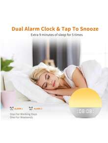 Wake Up Light Sunrise Alarm Clock  , Heavy Sleepers, Bedroom, White Noise Sound Machine With 5W Stereo Speaker, 25 Natural Sounds, Dual Alarms, 17 Color Night Lights, Ideal For Gift - 黃色 - 查看 6