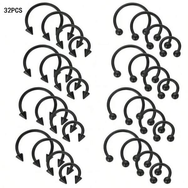 32PCS 16G Variety Of Sizes Horseshoe Rings Surgical Steel Nose Septum Horseshoe Hoop Earring Eyebrow Septum Rings Hoop Daith Earring Eyebrow Helix Vertical Lip Piercing Jewelry For Women Men