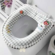 花卉蕾丝马桶座套，防水，农舍风格，适用于标准马桶，拉链设计，四季皆宜 - 彩色 - 查看 5