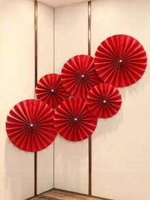 6/12pcs -Red Paper Fan Decoration, Home Decoration, Party Birthday Party Decoration, Background Wall Decoration, Table Decoration, Chinese New Year Decoration, Restaurant Decor