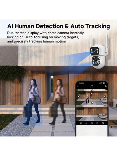 1440P HD Dual Lens Slimme Home Surveillance Camera, 355° Rotating Wireless Security Indoor Outdoor Supports 2.4G/5G WiFi, AI Human Tracking, Night Vision Two Way Audio, Multi Sharing, Real Time Alerts, USB Power Supply, Security. view 6