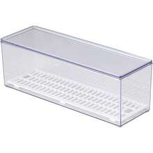 TFKI Large Transparent Flatware Tray Kitchen Drawer Organizer With Lid And Drainer - Plastic Kitchen Cutlery Tray And Utensil Storage Container With Cover - Dust-Proof Dinnerware Holder - 大型透明 - 查看 1