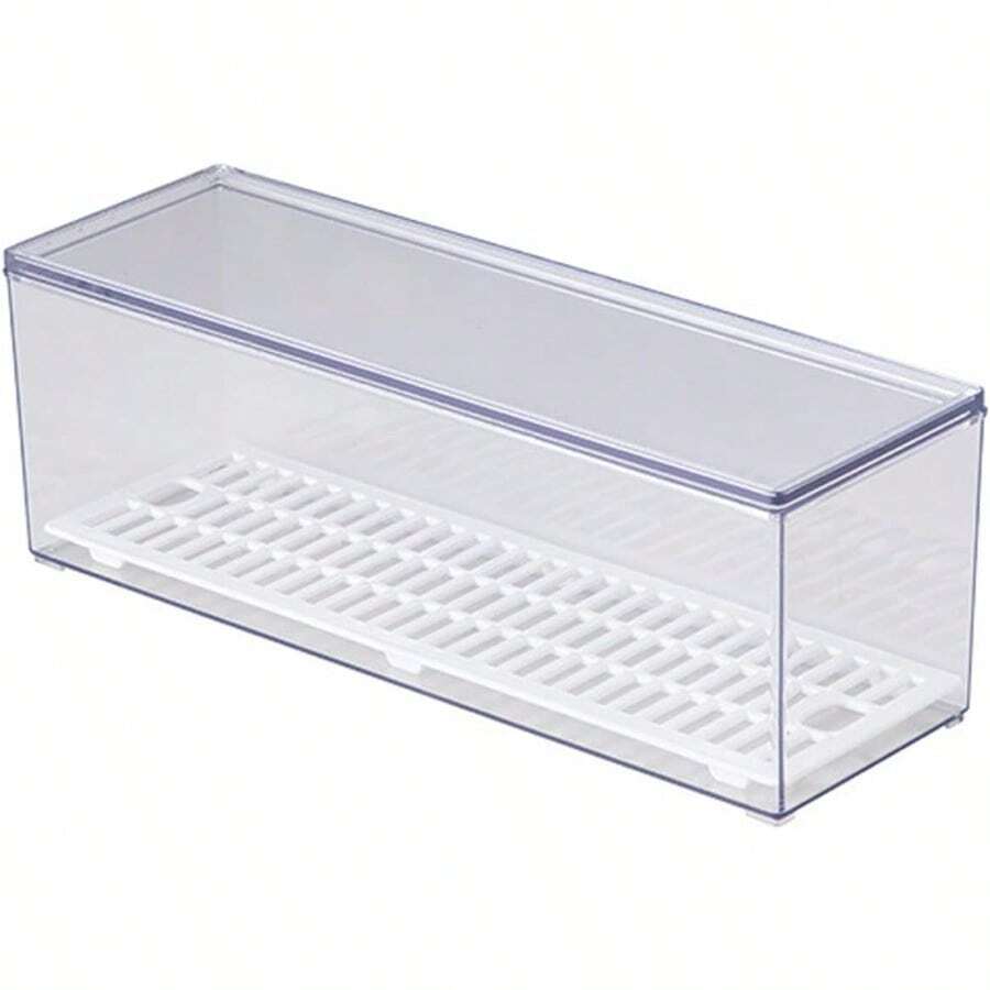 TFKI Large Transparent Flatware Tray Kitchen Drawer Organizer With Lid And Drainer - Plastic Kitchen Cutlery Tray And Utensil Storage Container With Cover - Dust-Proof Dinnerware Holder - 大型透明 - 查看 1