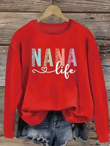 2026 Women's Bright Red Sweatshirt, Nana Letter Print Heart Decoration Crew Neck, Autumn Winter Comfortable Pullover, Machine Washable Fun Design Top, Women's Graphic Tee, Fall Streetwear,End Of Season,Final Stock,Fan Favorite.,Soft & Comfortable For Daily Wear, Versatile Basic Tops For Spring And Summer.Long Sleeve Sweatshirts For Women Plus Size Spring Outfits For Women Spring Break  Casual Daily Wear. - xám - Xem 7