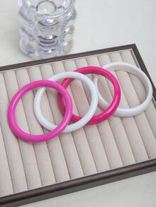 4 件复古树脂琥珀纹理亚克力手镯，时尚百搭，适合女性日常佩戴 - 玫紅色 - 查看 4