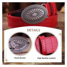 Women's Red Leather Belt Silver Buckle, Cowgirl Belts For Jeans Y2K, Country Western Waist Belt For Ladies - Adjustable 1.5 Inch Wide - Nhiều màu 854 - Xem 4