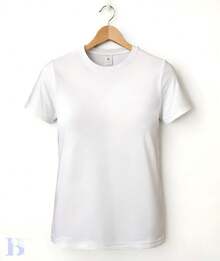 Camiseta Playera Regular Fit Cuello Redondo Manga Corta Mujer Dama Algodón Peinado - T-Shirt Básica Tacto Suave Primavera Verano Fresca Estampar, Bordar, Personalizar, Uniformes, Esenciales, Basica, Basicos, Essentials Varios Colores Uso Diario, Prenda Versátil Cómoda Estilo Casual, Combinaciones Jeans Pantalones Cortos Mujer Dama Chic Promocion Becktel Hecho en Mexico - Blanco - Ver 3