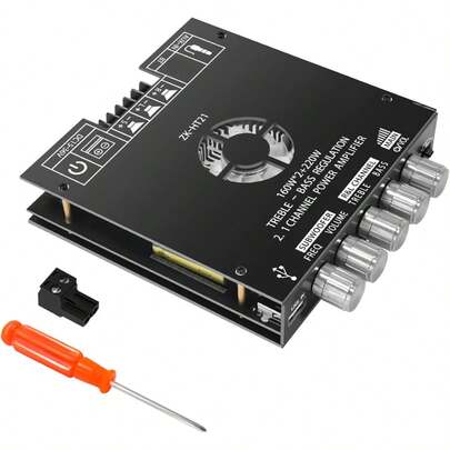 Módulo amplificador de áudio digital ZK-HT21, 160 W x 2 + subwoofer de alta fidelidade de 220 W, DC 15-36 V, placa amplificadora de potência estéreo Bluetooth TDA7498E, entrada AUX/USB.
