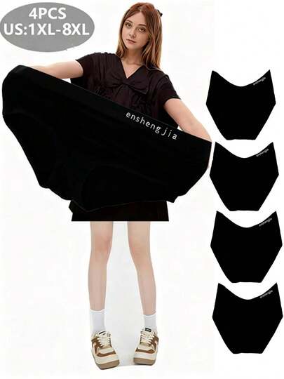 enshengjia 4 piezas Bragas de mujer de talla grande de cintura alta, de unicolor, elegantes y con encanto, de tela de punto, transpirables, cómodas y elásticas, adecuadas para mujeres con sobrepeso de talla grande de 200 kg