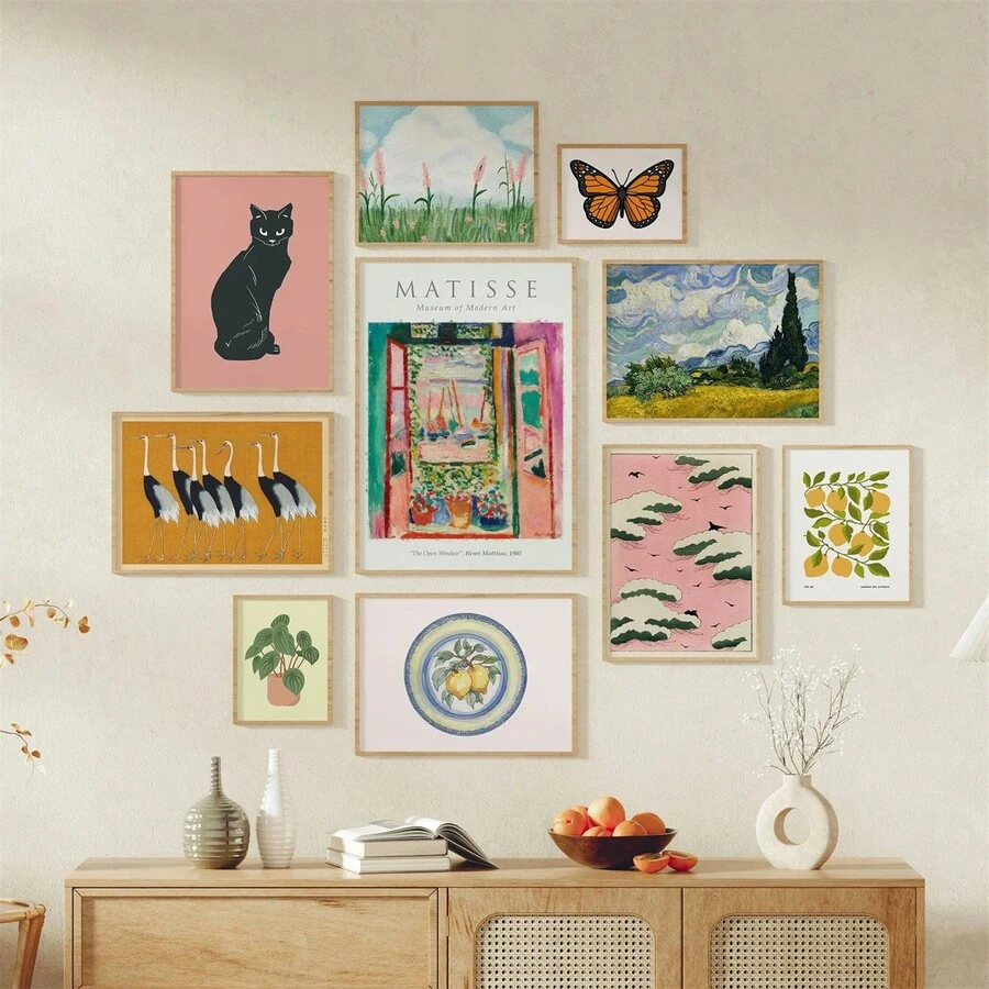 1 pieza de arte de pared sin marco de estilo ecléctico; decoración de pared maximalista; arte de pared de estilo; decoración de pared de colores brillantes; obra de arte colorida.