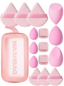16 Pieces Of Cosmetic Sponge Set, Including 3 Pieces Of Cosmetic Sponge, 3 Pieces Of Mini Cosmetic Sponge, 3 Pieces Of Powder Puff, 3 Pieces Of Mini Powder Puff, 3 Pieces Of Mini Finger Air Cushion Powder Puff And 1pc Cosmetic Bag, Made Of Super Soft Velvet, Used To Create A Flawless, Cake Free Appearance, Suitable For Liquid, Cream And Powder. - Multicolor - View 18
