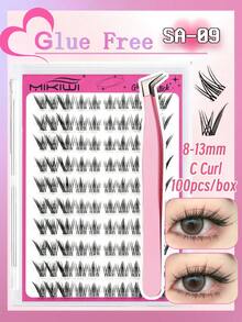 100 片 C 卷自粘睫毛，自然纤细，预粘睫毛簇，无需胶水，按压睫毛，易于粘贴，睫毛簇，睫毛簇，单根睫毛，睫毛，假睫毛 - 黑色 - 查看 13