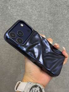 Luxury Asymmetrical Wavy Texture Silicone 3D Glossy Solid Color Wavy Soft Silicone Phone Case, Compatible With IPhone 17 Pro Max 17 16 15 13 14 12 11 Pro Max Plus, Luxury Glossy Shockproof Phone Case Spring Gift - Matte Blue - View 5