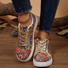 Women's New Lace-Up Bohemian Style Casual Shoes, Modern Fashion Elegant Outdoor Street Campus Versatile Sneakers - Red - View 4