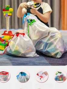 1/3PCS Drawstring Storage Bags | Multi-Color Mesh Toy & Travel Organizer | Transparent Brick Pouch With Carry Handle | Portable Clutter Solution,Toy Organizer Bags - Multicolor - View 2
