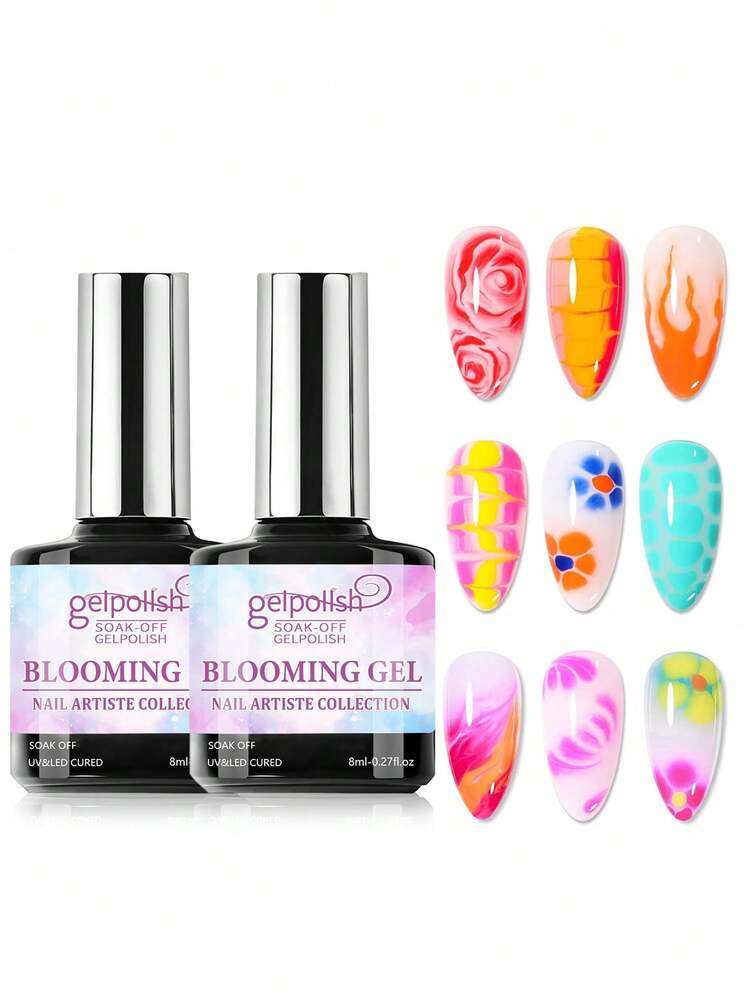 2PCS Blooming Gel Nail Polish Clear Marble Nail Nail Art Accessories For Spreading Effects, Floral Print, Watercolor Design For Women - Clear - View 7