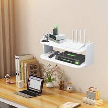 WiFi Router Floating Shelves White Wall MProjector, TV, Set-Top Box, Router, Living Room, Bedroom, Bathroom, Wooden Wall-Mounted Stand - Cable Management Storage Rack Shelfount Under TV Shelf 30 X 20 X 15 Cm Set Top Box Stand No Punch Game Console Rack For Living Room Bedroom - White - View 4