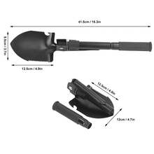 17in Pala Plegable Con Pico Pala Jardinería, Recuperación, Camping, Acampar, Playa, Cavar Tierra, Arena, Barro Y Nieve - Negro - Ver 2