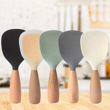 1pc Silicone Rice And Potato Spoon With Wooden Handle - Durable Kitchen Spoon Suitable For Non-Stick Pots And Pans - Multicolor - View 9