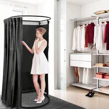 Umkleidekabinen-Set, 96 x 100 x 200 cm, Eckumkleidekabine für Bekleidungsgeschäfte mit schwarzer U-Stange und dicken Verdunkelungsvorhängen, modischer Sichtschutz, Tend Cabana (Schwarz) - Schwarz - Übersicht 6