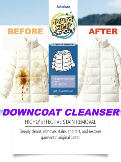 jakehoe 1pc/100ml Down Jacket Cleaner, Gentle Formula Effectively Cleans Stains, Maintains Fluffiness And Softness, Deep Cleaning Removes Dirt And Dust, Restores Original Luster, Professional Care Keeps Down Soft And Fluffy, Makes Garment Warm And Comfortable. After Cleaning, Your Down Jacket Will Be Clean, Lightweight And Soft Again. Suitable For Household Use, Keeps Clothes Like New, Reduces The Need For Frequent Dry Cleaning. Suitable For Delicate Down Fabric.