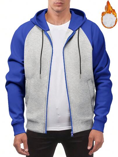 New Autumn/Winter Men's Casual Fashion Sports Fitness Contrast Color Raglan Sleeve Drawstring Hoodie Jacket