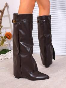 Giày bốt cao gót mũi nhọn thời trang nữ, thiết kế thu đông mới có khóa, khóa kéo bên hông có thể gập lại, bốt cao gót màu nâu, phong cách đường phố thời trang, đa năng cho trang phục hàng ngày và những dịp trang trọng - màu nâu - Xem 3