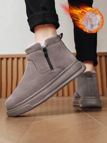 2025 New Men's Winter Plush Thickened Leather One-Piece Anti-Slip Warm Snow Boots, Round Toe Casual Boots With Side Zipper And Thermal Lined, Suitable For Northeast, Bread Winter Shoes - Brown - View 12