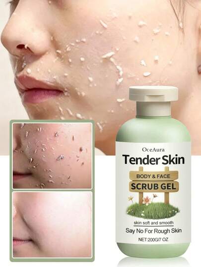 Gel exfoliante corporal suave, ayuda a eliminar la piel apagada, dejando la piel suave, limpia y hidratada. Apto para exfoliación de cara, Body, manos y espalda.