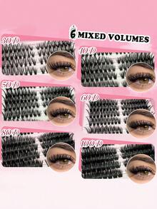 Large-Capacity Lash Clusters Kit, 540 Pcs Eyelashes Clusters Extensions Kit 10-18mm Individual Lashes D Curl Fluffy Wispy False Eyelashes DIY (30D+40D+50D+60D+80D+100D Kit 10-18mm) - Black - View 5