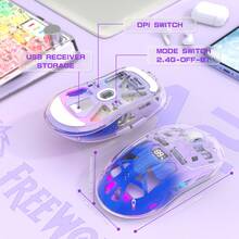 ATTACK SHARK A2 Wireless Gaming Mouse, PixArt PAW3212 Dual Mode 2.4G/Bluetooth Transparent RGB Backlit Mouse, Rechargeable 400mAh Battery, 4000 DPI 5 Level, Visible Battery Level For Win/ - Multicolor - View 5