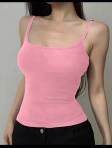 Basic Women's Tank Top With Straps. Basic Baita Nightgown/Vest - Pink - View 2