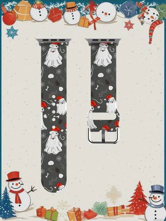1条圣诞印花硅胶表带，兼容苹果手表表带，尺寸：38mm、40mm、41mm、42mm、44mm、45mm、49mm（S10 42mm、S10 46mm），时尚柔软硅胶运动表带，兼容 Series 11 Ultra、SE3 Ultra、S10 Ultra、SE2、S10 等型号。