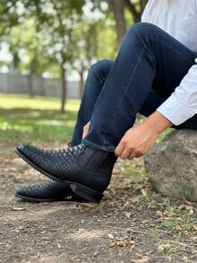 Men High-Top Leather Riding Boots - Black - View 4
