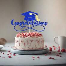 Congratulations 2025 Graduation Cake Topper,Congrats Grad Cake Decor - 2025 High Schoolsss/College/Senior Graduation Party Decorations Supplies (Dark Blue Gold){Inchcolor_nameinch:InchDarkBlueGoldinch} - 深藍色金色 - 查看 6