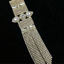 1 Inlaid Rhinestone Exaggerated Bracelet With Water Droplet Design For Women's Fashion Show Rhinestone Bracelet, Wedding Jewelry - Tassel Silver - View 10