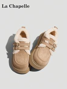 1 Pair La Chapelle Women's Casual Soft Bottom Flat Shoes, Round Toe Low Heel Outdoor Commuting Shoes, Elegant Soft Sole Hiking Suitable For Students Graduation Photos, Low-Top Leather Warm Shoes