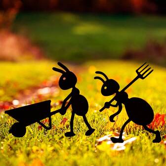 1 件装乡村动物花园插牌 - 铁艺剪影雕塑，圣诞节户外装饰，落地式，无需电源或电池，创意草坪庭院艺术装饰