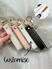 Customized Initial Keychain, Luxury Faux Leather Car Keychain, Customized Name Keychain, Men And Women'S Fashion Accessory, Single, Decorative, Climbing Hook Design, Perfect For Birthday Gifts, , Colorful, Cute, Adorable, Funny, Kawaii, Y2k, Stylish, Unisex, Casual, Custom, Personalized, Unique, Ideal Gifts For Him, Ideal Gifts Junior High School Students