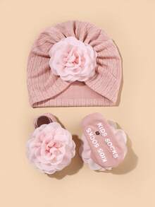 2 Stücke/Packung 0-6 Monate Baby Blumen Mütze & Socken Set, super weiche Baby Beanie Mütze und Socken Kombination, Neugeborenen Geschenk, ganzjährig - Verschiedenfarbig - Übersicht 10