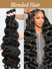 3 Packs 22 Inch Blended Hair Body Wave Bundles Hair Unprocessed Bundle Hair, Natural Black Long Curly Wave Hair Extensions Quick Weaves Remy Double Weft Water Wave Bundles For Women - S1 - View 2