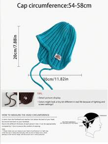 1pc French Tie-Up Knit Hat, Soft & Warm Autumn/Winter Decoration, Striped Tie-Up Ear Protection Knit Hat, Cute Solid Color Bucket Hat For Women - Multicolor - View 3