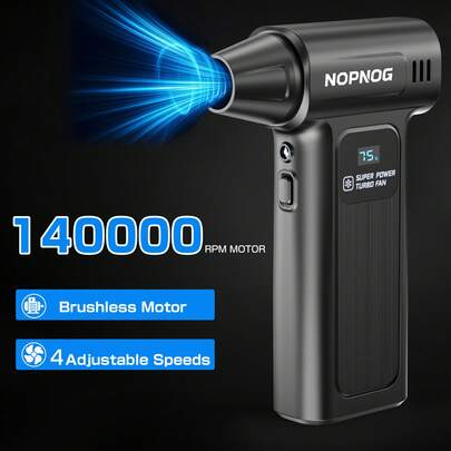 Soplador de limpieza portátil con ventilador tipo turbina, carga Tipo-C, 130,000 RPM, 3 velocidades ajustables, soplador de aire eléctrico para limpiar el coche y soplar nieve