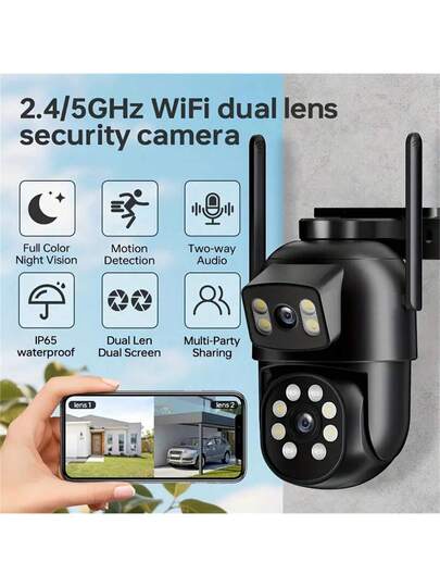 1440P HD Dual Lens Slimme Home Surveillance Camera, 355° Rotating Wireless Security Indoor Outdoor Supports 2.4G/5G WiFi, AI Human Tracking, Night Vision Two Way Audio, Multi Sharing, Real Time Alerts, USB Power Supply, Security.