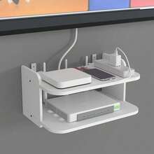 WiFi Router Floating Shelves White Wall MProjector, TV, Set-Top Box, Router, Living Room, Bedroom, Bathroom, Wooden Wall-Mounted Stand - Cable Management Storage Rack Shelfount Under TV Shelf 30 X 20 X 15 Cm Set Top Box Stand No Punch Game Console Rack For Living Room Bedroom - White - View 3