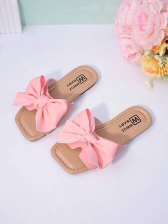 Girls' Slippers - New Summer Pink Bow One-Strap Slides, Fashionable & Cute Toddler Anti-Slip Indoor/Outdoor Sandals
